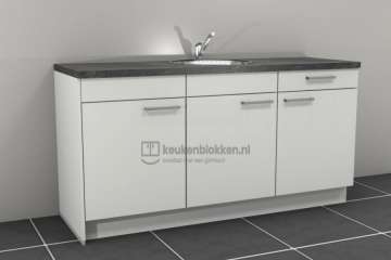 Keukenblok met spoelbak en koelkast links 1.80 m breed - Alpine wit op voorraad !!